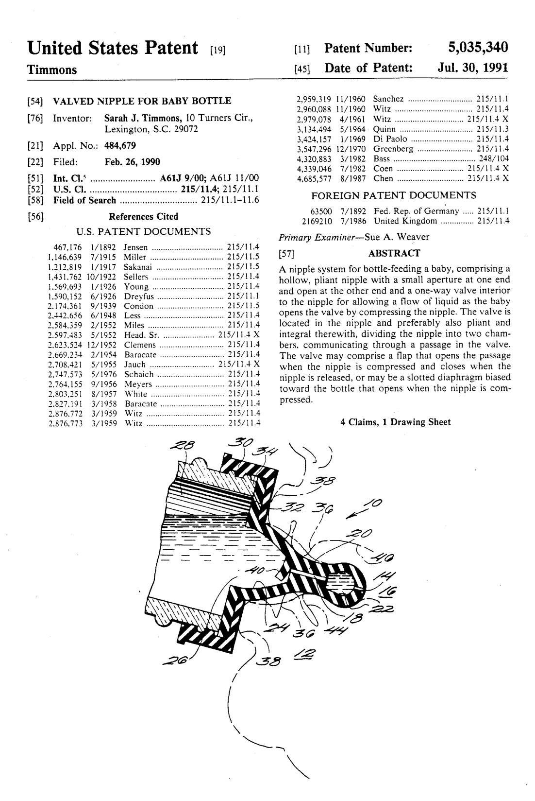 US5035340 patent drawing